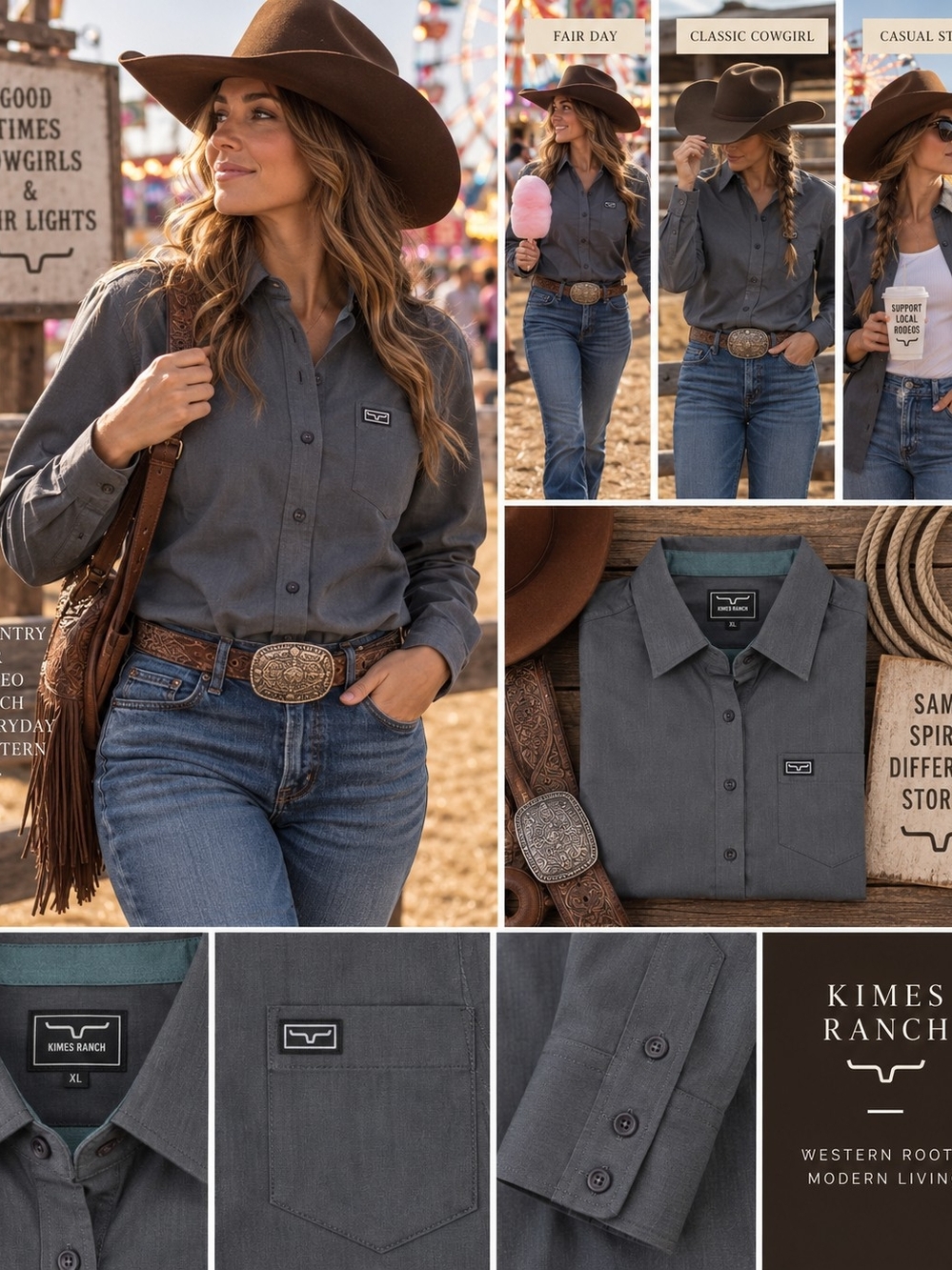 Kimes Ranch Women’s pewter Long Sleeve Linville Shirt XXL NWT